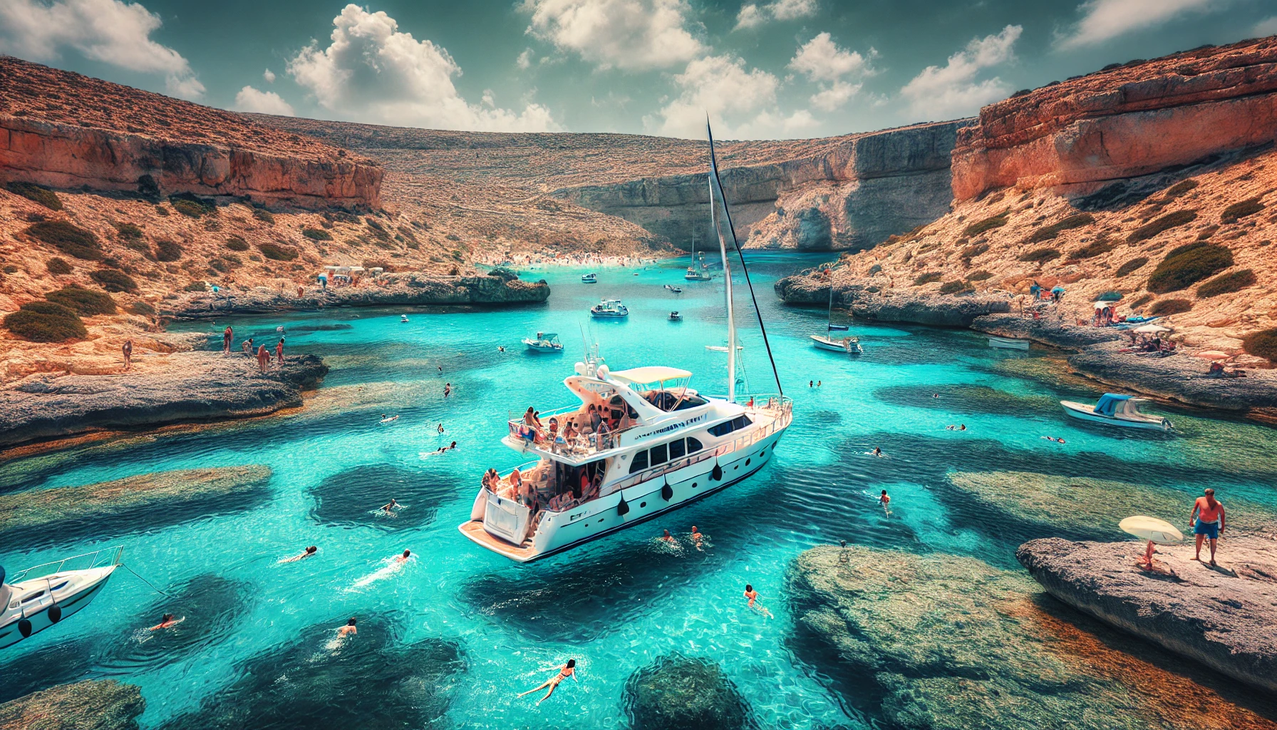 Yacht Sailing near the Blue Lagoon in Comino