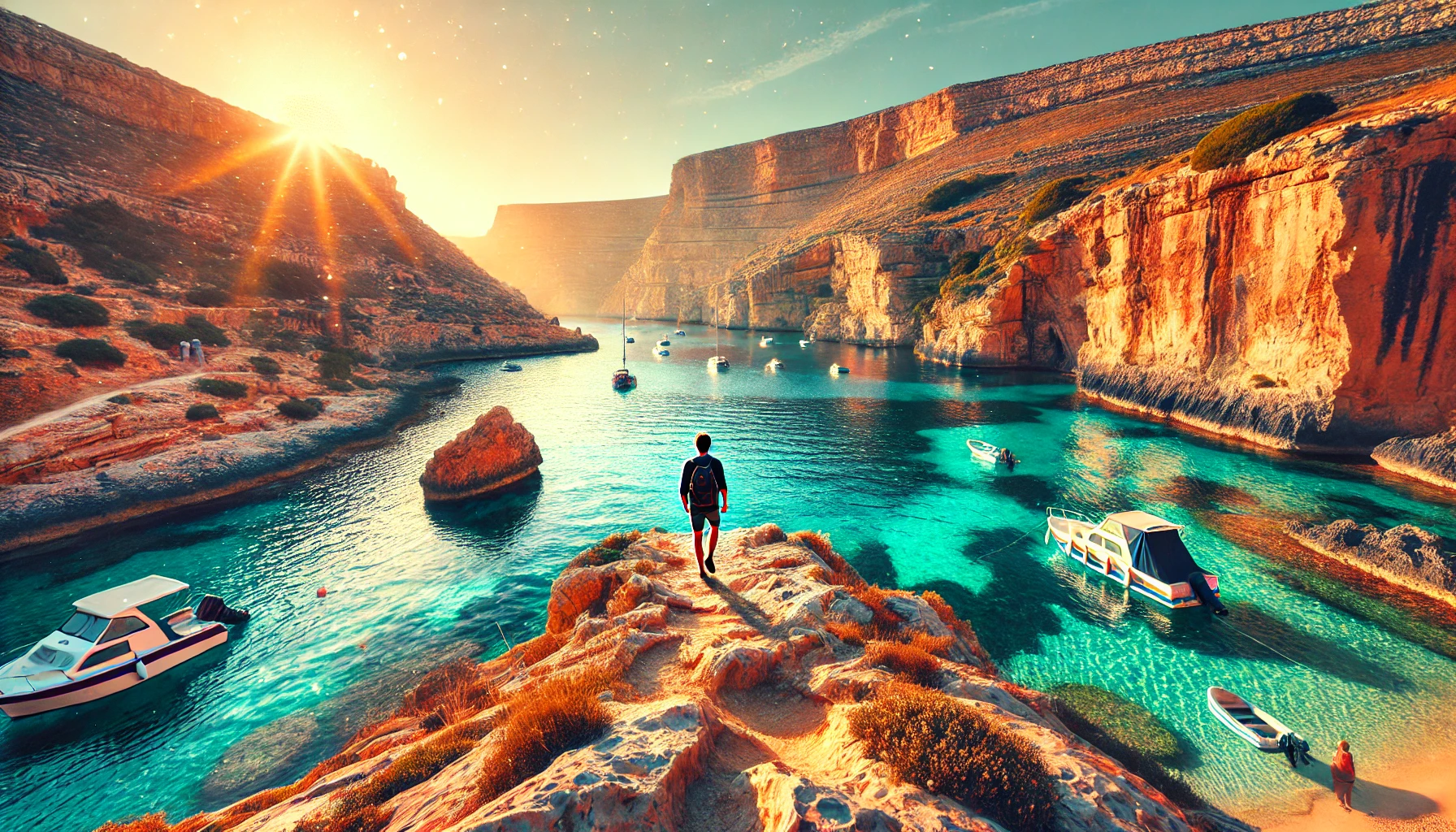 person-exploring-Malta's-beautiful-Blue-Lagoon